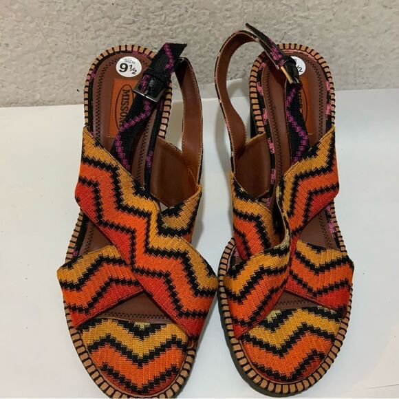 Missoni Multicolor Fabric Zig Zag Ankle Strap Sandals Size 40/ 9.5 Italy - Picture 2 of 14